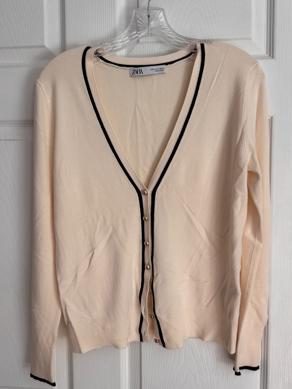 Zara Cream Cardigan with Black Contrast Trim